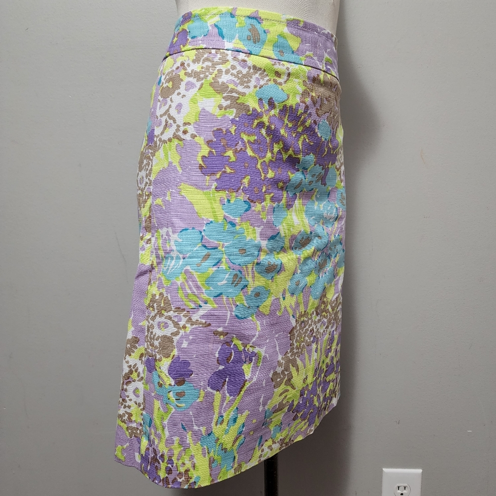 Talbots lavender neon watercolor floral canvas cotton a-line skirt size 8 - Picture 4 of 8